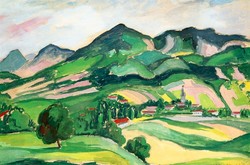 Pap Géza (1883-1961): Pásztó, 55x82cm-es ,nagyméretű tájkép,