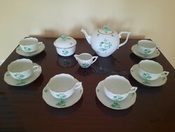 Herendi zöld virágmintás porcelán teás készlet, teáskészlet
