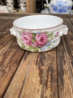 Antique porcelain food barrel with rich rose pattern