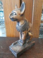 Egyiptomi  Mitológiai Tömör Zsírkő Macska Figurális Szobor.16 cm.