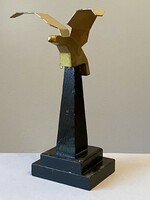 Stylized copper turul bird statue on a black wooden base 25 cm