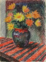 1N244 XX. századi festő : Asztali virágcsendélet
