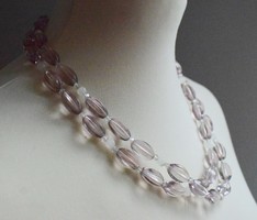 Old necklace neck blue retro bijou glass string of pearls pale purple pink 100 cm