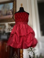 Charme 158-as, 13 éves, bakfis alkalmi ruha, burgundi piros, buborék szoknya, rózsás felső