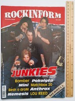 Rockinform magazin #109 2003 Junkies Lou Reed Bomber Matchbox 20 Anthrax Pokolgép Tortugas Mini