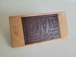 Retro Balaton souvenir mid century copper bronze souvenir sailboats wall decoration