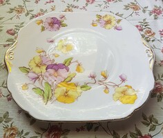 Beautiful pansy-decorated bone china English bowl tray