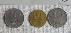 10 Forints, 1971, 1972, 1986, money, coin, Hungarian People's Republic, Budapest, 3 pieces