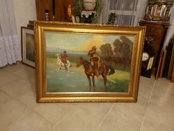 Béla Juzkó's brilliant antique painting! Hussars! 120X90cm!