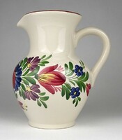 1N361 old glazed earthenware jug with flower decoration 17.5 Cm