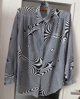 Women's long-sleeved blouse: black and white, abstract pattern