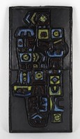 1N746 b. Teréz Urbán: black glazed abstract wall ceramic 1968 40 x 20 cm