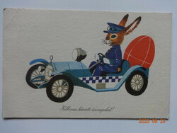 Old graphic Easter greeting card - drawing by Károly Kecskeméty
