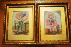 Antique tapestry in pairs, boy, girl