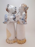 ﻿Kovács Éva nagyméretű kerámia dupla figura, jelzett, 32 cm
