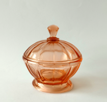 Antique pink glass sugar bowl, bonbonnier