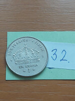 Sweden 1 kroner 2002 b, carl xvi gustaf, copper-nickel 32.