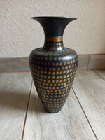Interesting old chubby painted copper vase (23x11.5 cm)