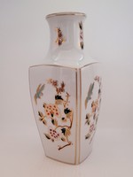 Hollóházi porcelán virágmintás váza, 30 cm