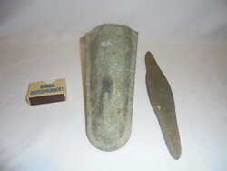 Old scythe and tin holder - together - a folk, peasant work tool