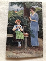 Antik, régi romantikus képeslap - 1917                          -6.