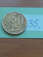 South Africa 50 Cents 2013 Parrot Flower Brass Plated Steel 35.