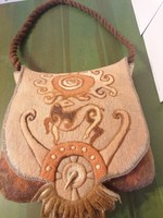 Large handmade felt bag with a mythical pattern