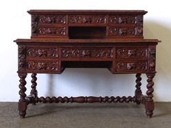 1N323 old 10-drawer carved faun head desk 135 cm