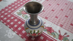 Ceramic vase with pewter neck