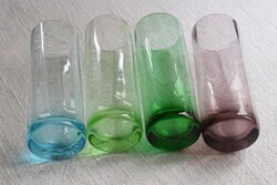 4 old colored glass glasses. The material is blown glass with an internally twisted ribbed pattern, 6 x 16.8 cm