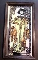 Szecessziós Jugendstil Alfonz Mucha stílusú tükrös falikép. Alkudható.