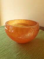 Orange cracked glass vase / bowl / serving bowl