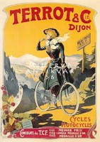 Vintage francia kerékpár bicikli reklám plakát reprint nyomat fiatal nő hegyi úton
