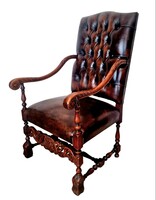 A718 Antik chesterfield stílusú bőr fotel,trónszék