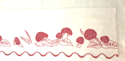 (2) Very old embroidered mushroom tablecloth 83 cm x 21 cm