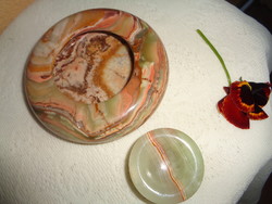 Alabaster, turned ashtray 13 cm and cigarette holder 5 cm