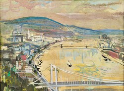 Demjén Attila (1926 - 1973) Budapest Látképe 1965 c. Képcsarnokos festménye Eredeti Garanciával!