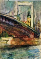 Juhász Erika (1926 - ) Budapest Erzsébet híd c. festménye Eredeti Garanciával!