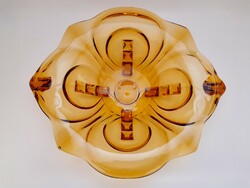 Borostyán színű art deco üveg asztalközép, kínáló, 32,5 cm