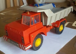 Mammut truck with tipping bed, flywheel-driven, with sheet metal and plastic, from the 1970s, 28X10.5X12.5cm