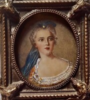 Beautiful baroque Anna Zsófia Saxon princess miniature in a bronze frame! 8X7 cm!!