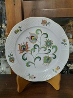 Unique Herend basket-edge gilded Hungarian flower pattern wall plate. 25.5 Cm.