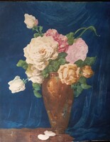 Komáromi Kacz Endre: Virágcsendélet, rózsák vázában akvarell