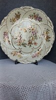 Beautiful large Zsolnay butterfly wall plate, 30 cm in diameter, marked, signed, hand painted.