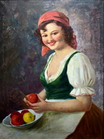 János Szöllős (1884-?) Apple-peeling maid