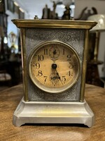 Antique junghans structured silver-plated fms travel-alarm-carriage clock