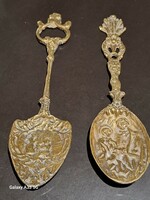 Antique English brass decorative spoon duo