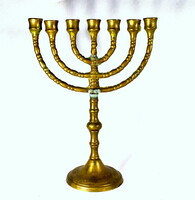 Decorative solid copper Judaica candle holder - menorah