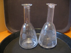 Pair of old grape cluster glass bottles, 1/4 l