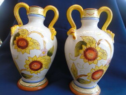 Antik magyar Drasche? Porcelàn váza pár köbe napraforgóval szép nagy méretben ritkaság